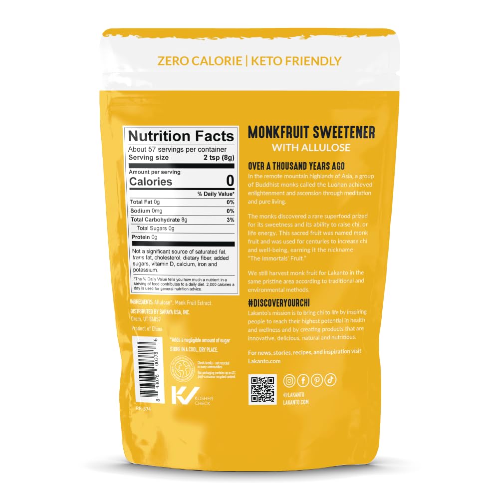 Lakanto Golden Monk Fruit Sweetener with Allulose - Raw Cane Sugar Substitute, Erythritol Free, Gluten Free, Vegan, Keto Friendl
