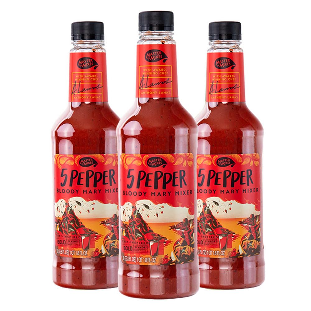 Master Of Mixes 5 Pepper Extra Spicy Bloody Mary Drink Mix  Ready To Use  1 Liter Bottle (33.8 Fl Oz)  Pack Of 3