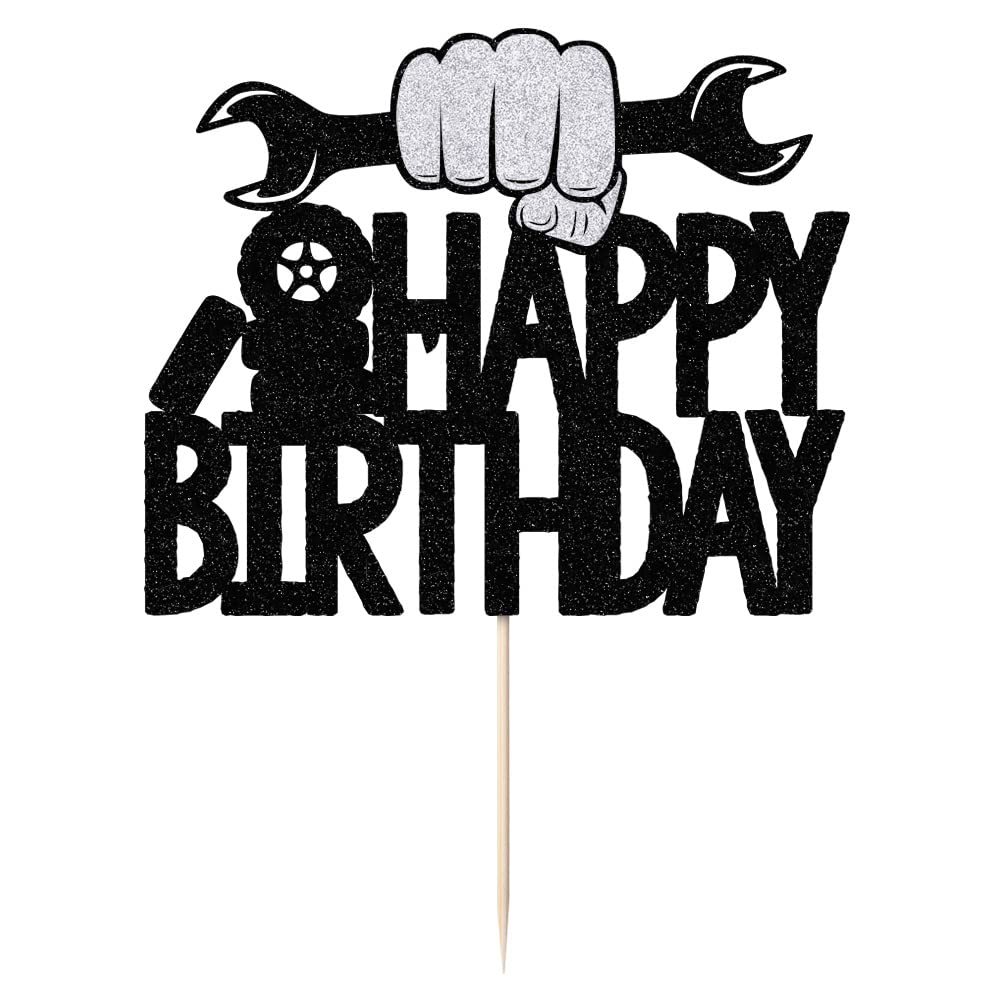Lveud Happy Birthday Cake Topper -Car Enthusiasts Happy Birthday Cake Topper-Auto Repair Engineer Cake Decorations