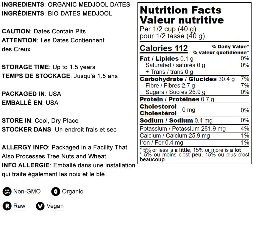 Food to Live Organic Medjool Dates, 8 Ounces, Non-GMO, Unsweetened, Vegan, Bulk