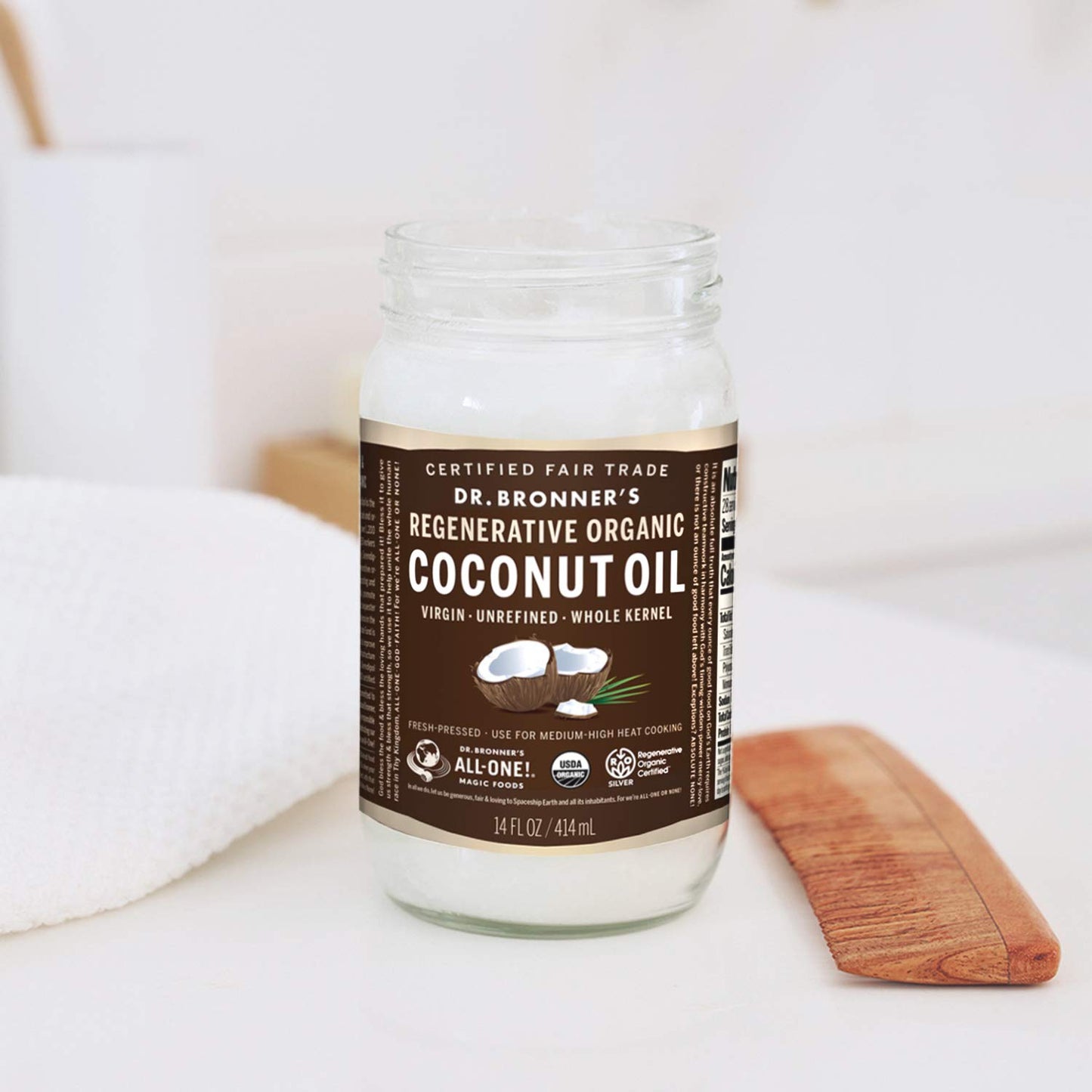Dr. Bronner'S - Organic Virgin Coconut Oil (Whole Kernel, 14 Ounce) - Coconut Oil For Cooking, Baking, Hair & Body, Unrefined &