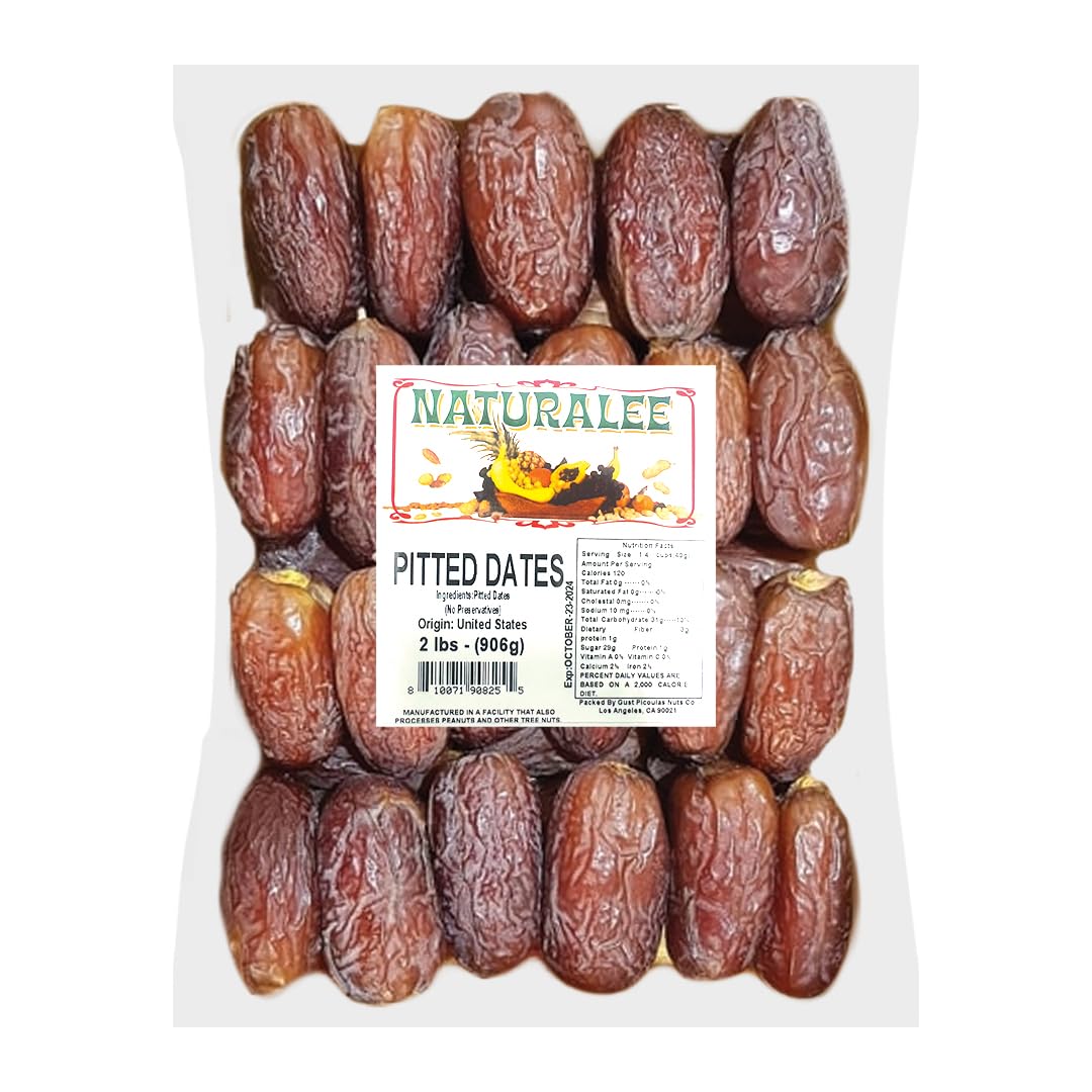 Naturalee Dried Dates 2 lb - Pitted - No Added Sugar, No preservatives - Gluten Free, Vegan, High Fiber Snack