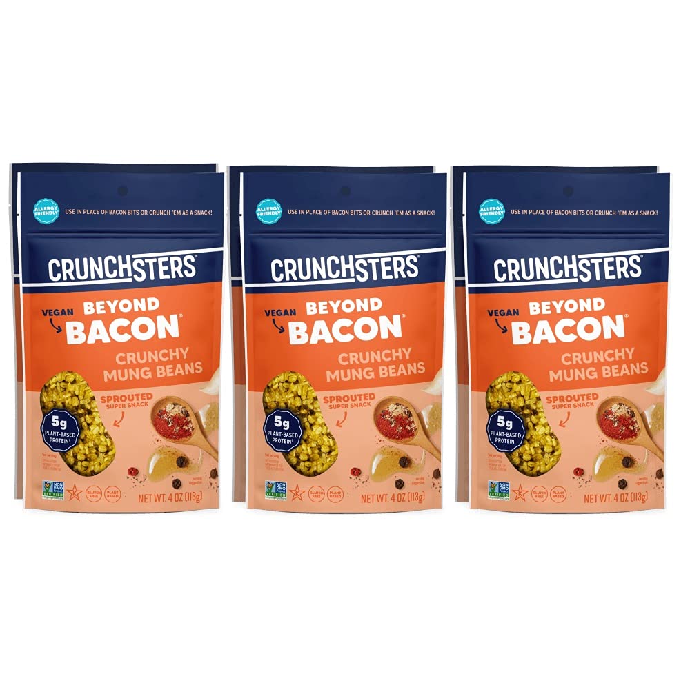 Crunchsters Crunchy Sprouted Mung Beans, Plant-Based Protein Snack, Gluten-Free, Vegan, 4oz Bags (Pack of 6)
