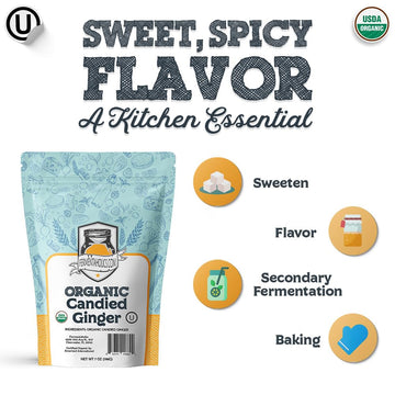 Fermentaholics Dried Candied Ginger - Organic, 7 oz - Perfect for Kombucha Flavoring