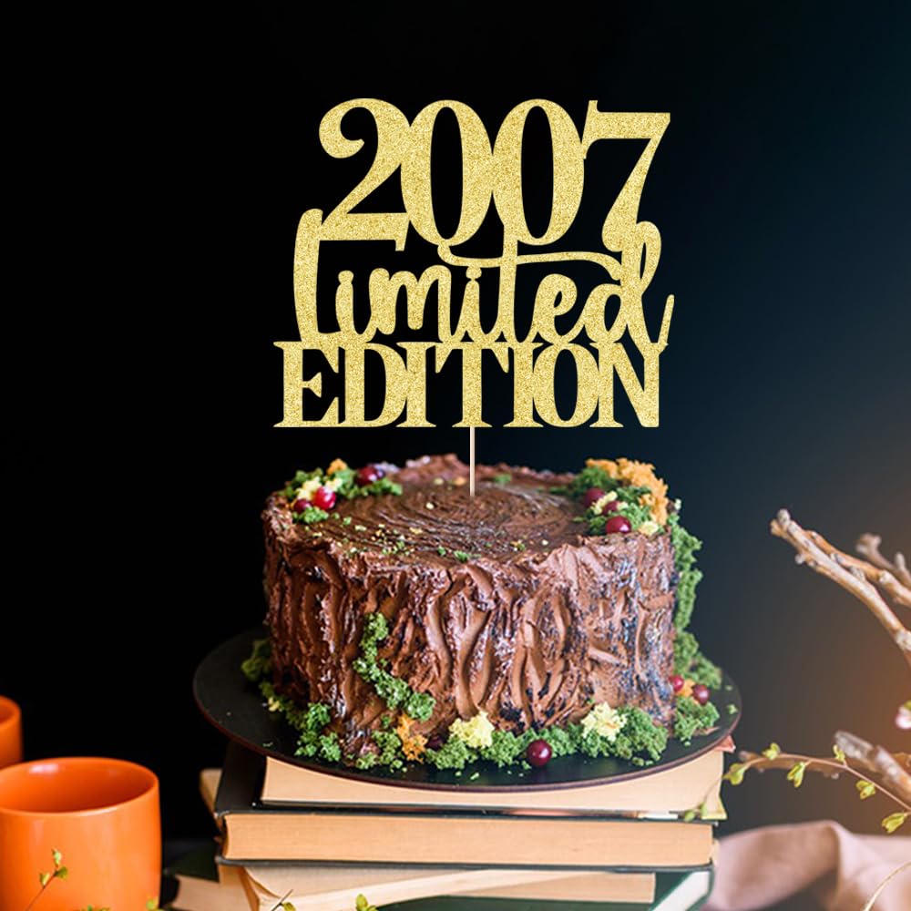 Yetxel Cake Topper - Limited Edition 2007 - Handmade Golden Glitter - 18th Birthday Decoration for Men and Women