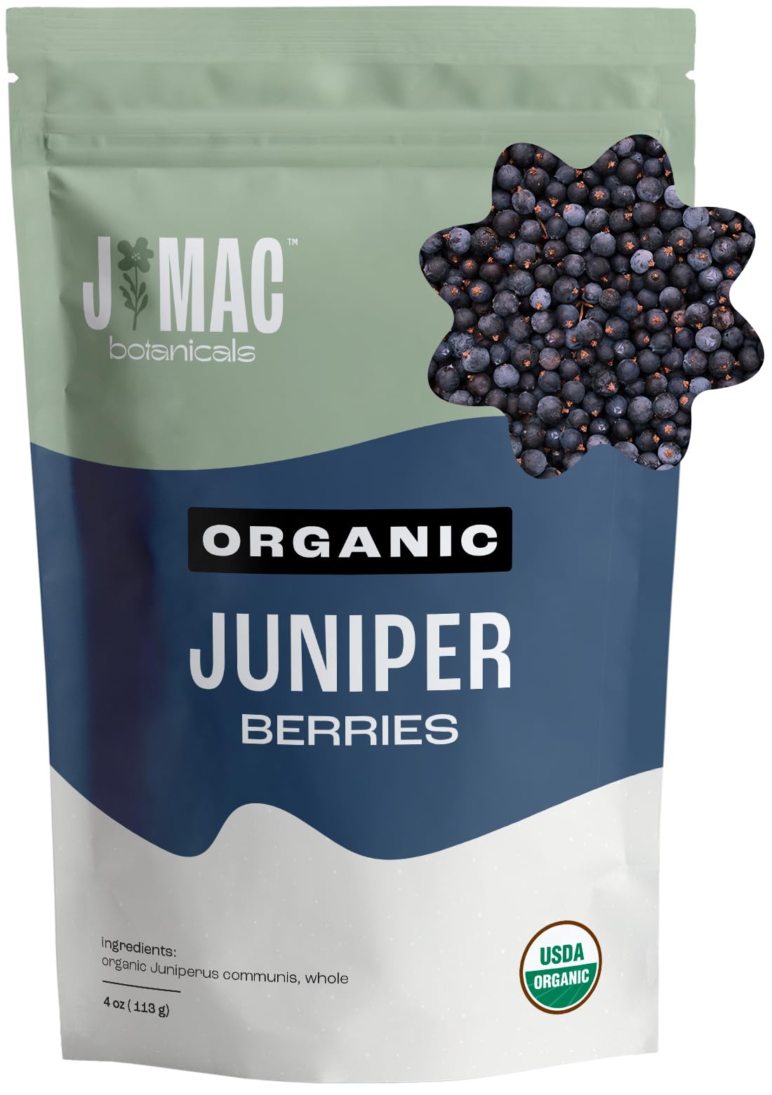 J MAC BOTANICALS Organic Whole Juniper Berries for Cooking & Infusions, 4 oz