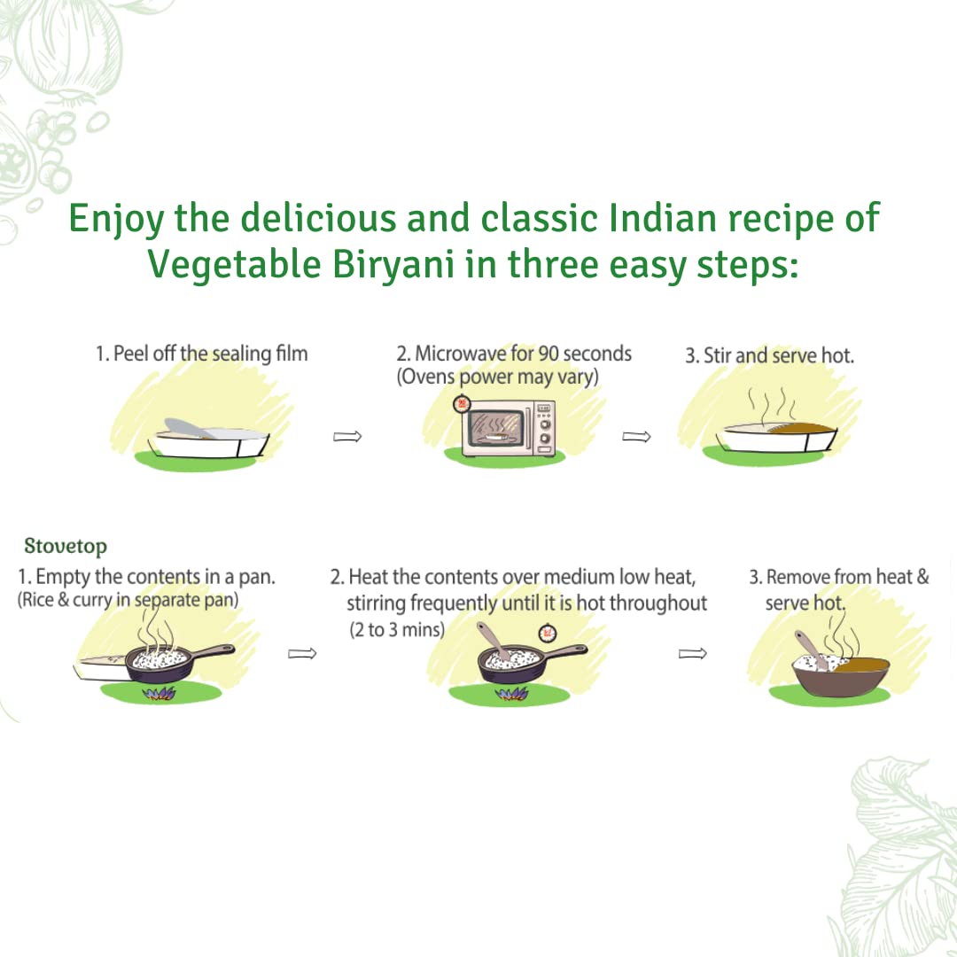 Food Earth Ready To Eat Indian Cuisine - Vegetable Biryani Meal - Microwavable, Pre-Packaged & Lunchable - Organic, Vegan, Glute