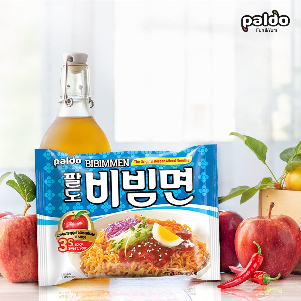 Paldo Fun  Yum Bibim Men Instant Cold Noodles, Pack Of 10, Brothless Cold Ramen With Sweet  Spicy Seasoning Sauce, Best Oriental