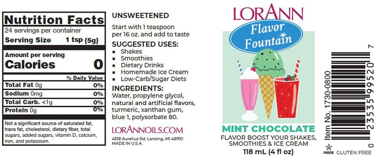 Lorann Mint Chocolate Flavor Fountain, 4 Oz Bottle