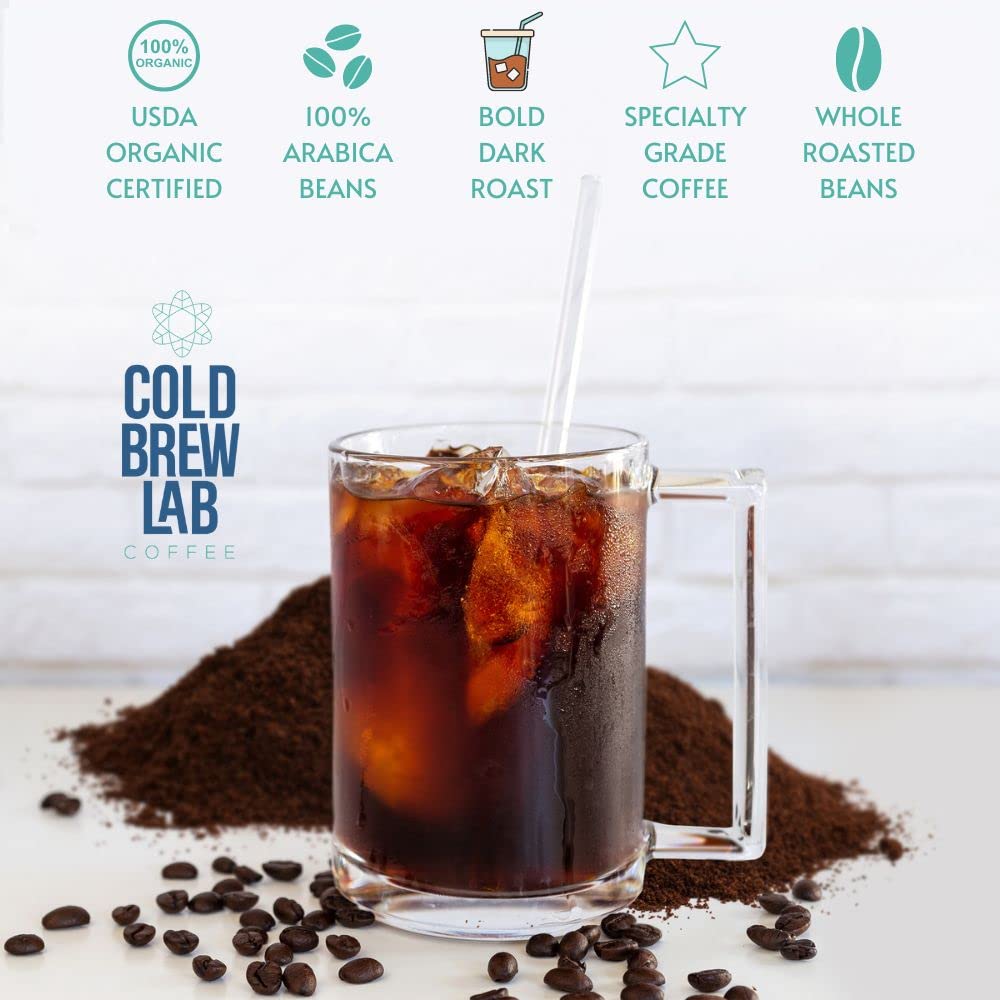COLD BREW LAB Cold Brew Organic Coffee Beans, Colombian Supremo, Dark Roast, Whole Bean, 1 LB