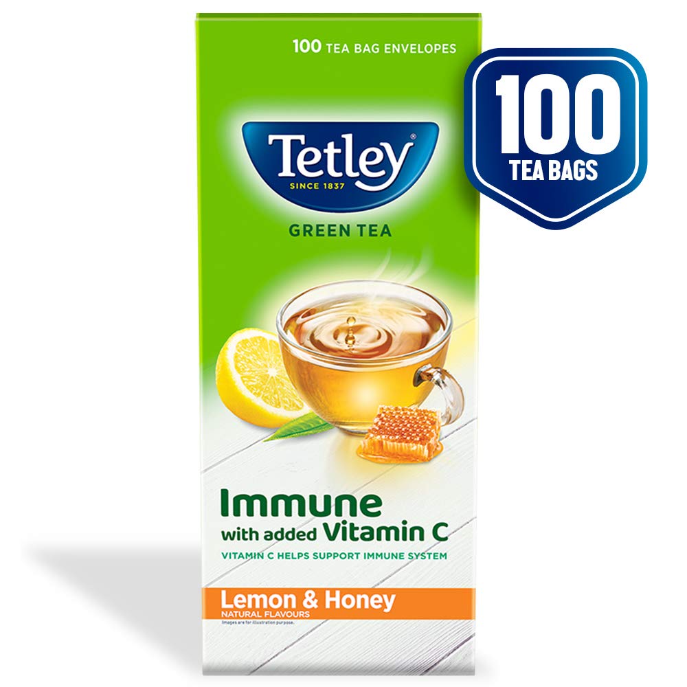 Tetley Green Tea Immune With Added Vitamin C, Lemon And Honey, 100 Tea Bags