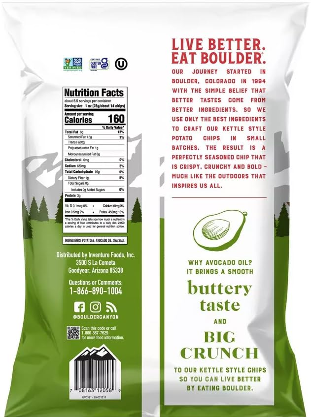Boulder Canyon Kettle Style Potato Chips, Avocado Oil, Classic Sea Salt, 1.5 Ounce, Pack of 12 by SUPERDEALS