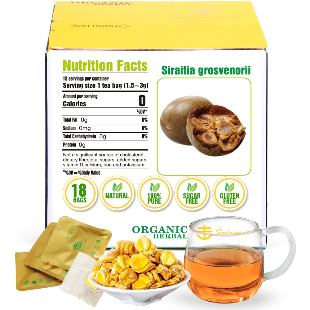 Soilmount Monk Fruit Tea Bags - 18 Count, Sugar-Free, Low-Calorie Herbal Tea, Caffeine-Free