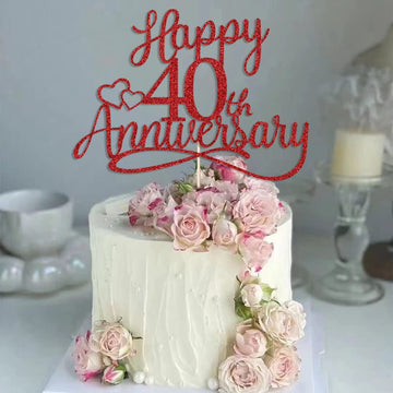 Sleyberoy red Glitter Happy 40th Anniversary Cake Toppers -Wedding Anniversary Party Decorations, 40th Wedding Anniversary, Comp