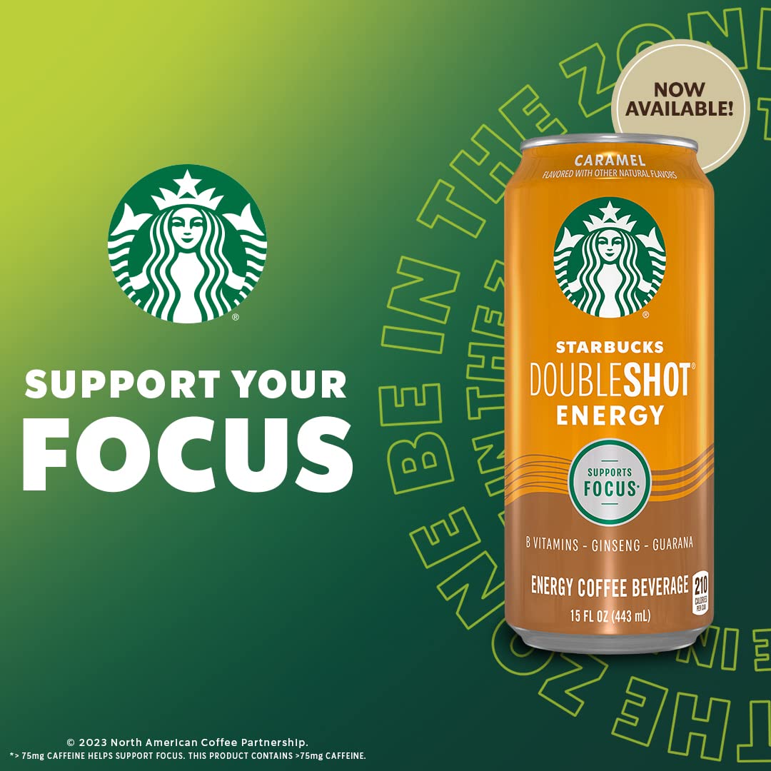 Starbucks Doubleshot Energy Drink Coffee Beverage, Caramel, Iced Coffee, 15 Fl Oz Cans (Packaging May Vary) (Pack Of 12)