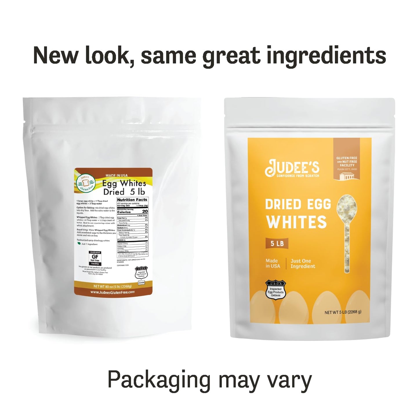 Judees Gluten Free Dried Egg White Protein Powder 5 lb - Pasteurized, USDA Certified, Non-GMO, Gluten-Free, Nut-Free - Just One