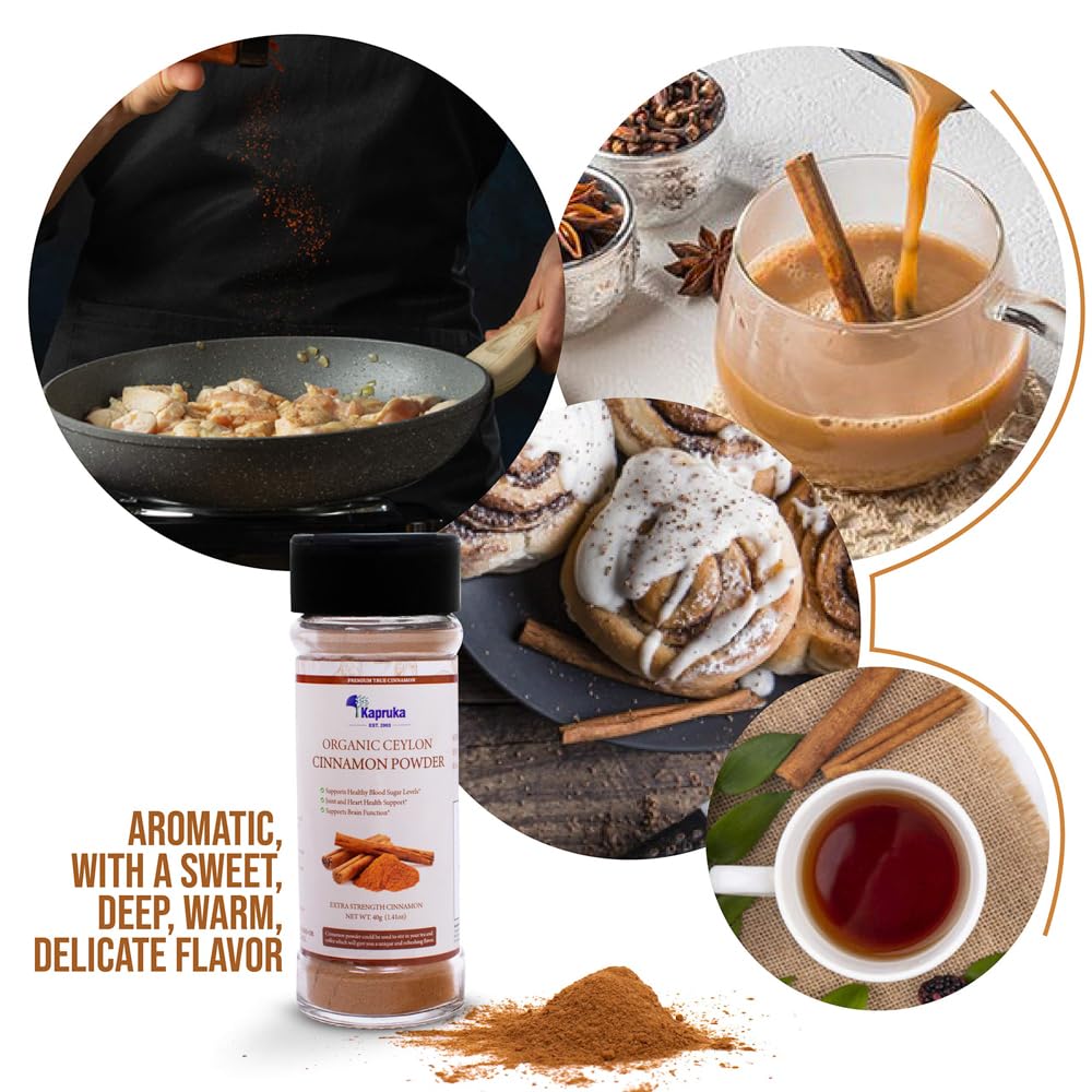 KAPRUKA Organic Ground Ceylon Cinnamon Powder, 1.41 oz Glass Jar with Shaker