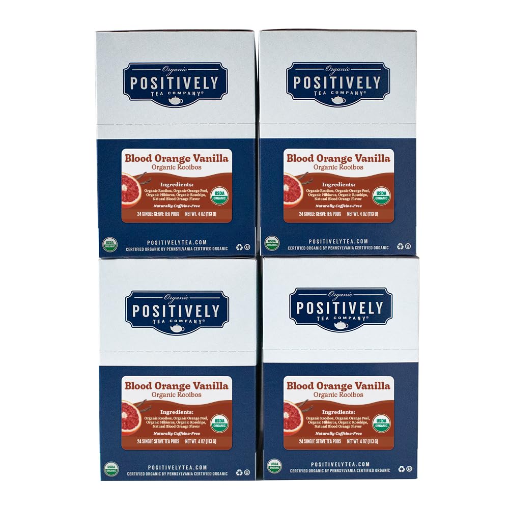Organic Positively Tea Company Blood Orange Vanilla Rooibos Tea K-Cup Compatible 96 Pods