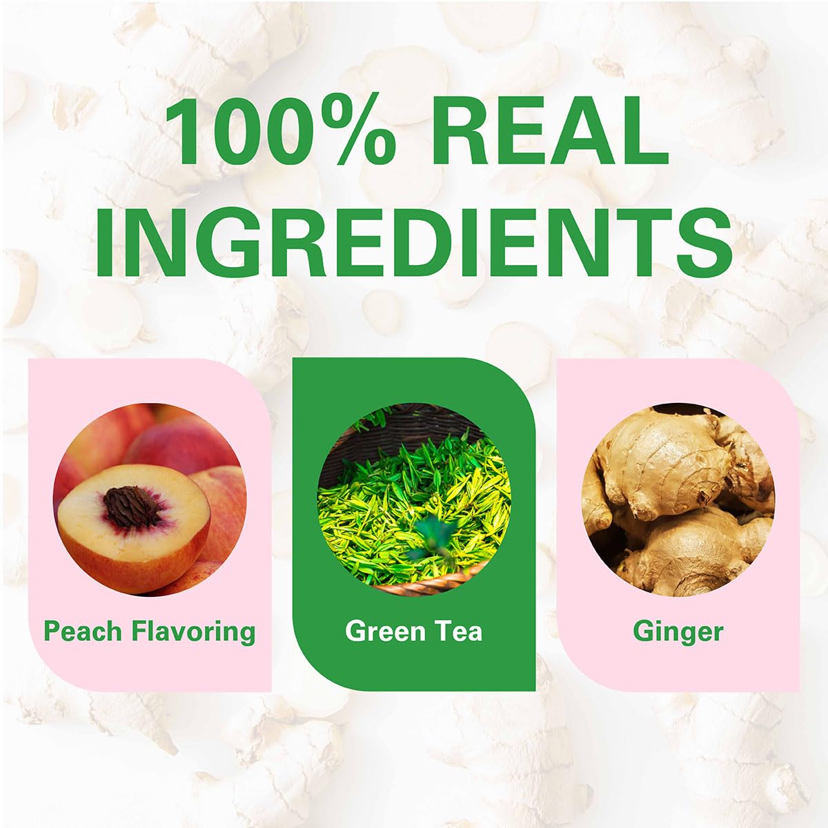 WT WEETEE Ginger Peach Green Tea Bags, Low Caffeine, 100 Count, Fruity Flavor