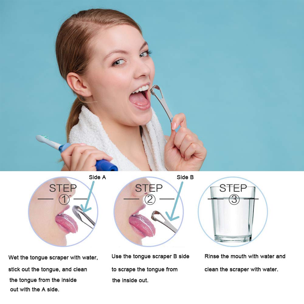 New Version Tongue Scraper Cleaner For Adults & Kids, Medical Grade Metal Tongue Brushes Set For Fresh Breath Dental Eliminate B