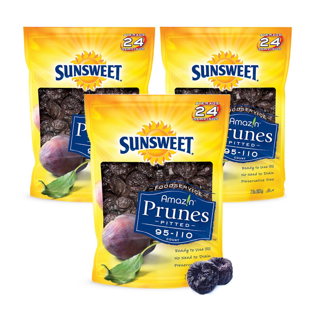 Sunsweet Amazin Pitted Prunes - Dried Prunes Pitted Unsweetened - Gluten Free, Vegan, Low Fat - Fiber & Minerals - 2lb Resealab