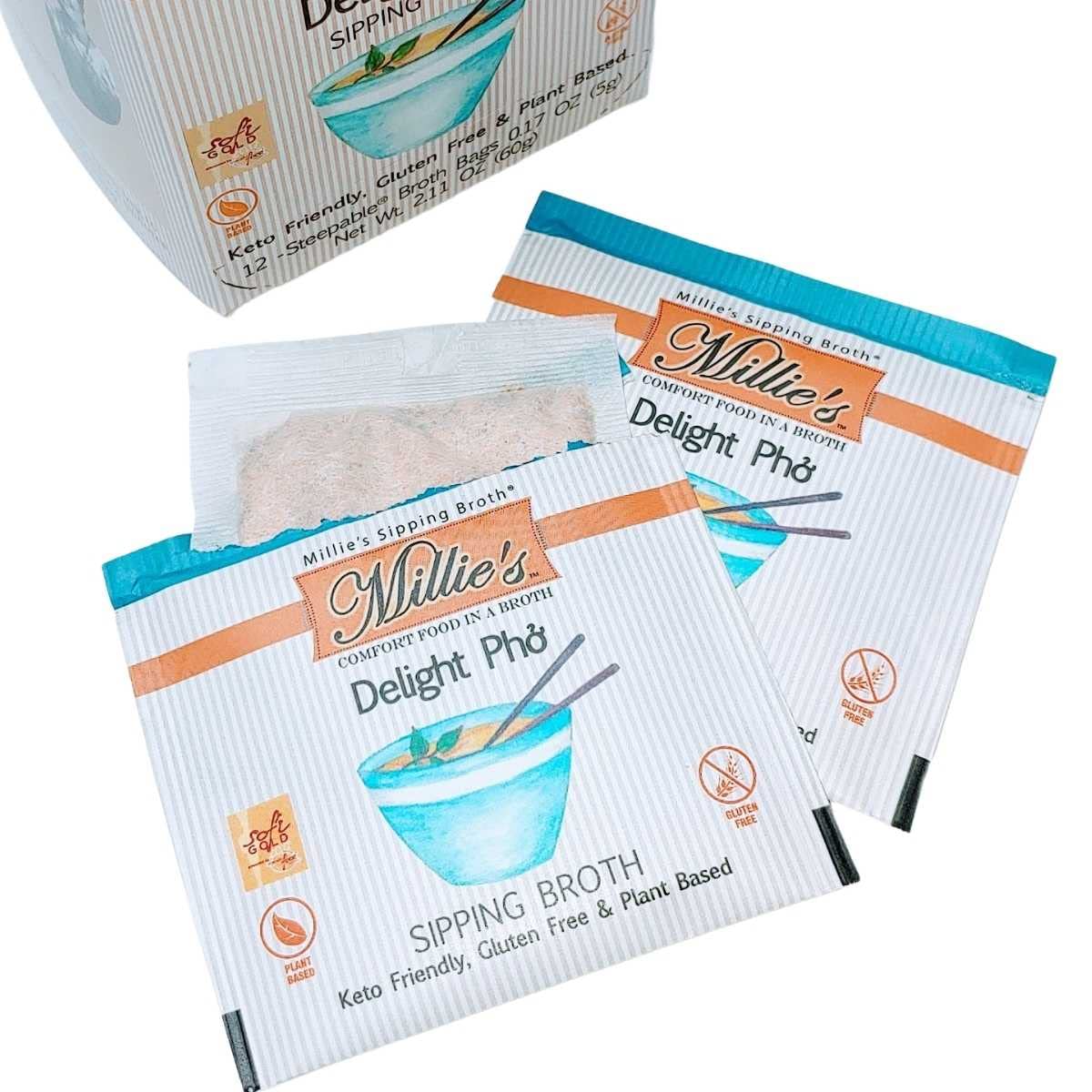 Millies Sipping Broth - Vegetable Broth -Natural-Gluten Free-Keto Friendly Delight Pho 12 Count Box