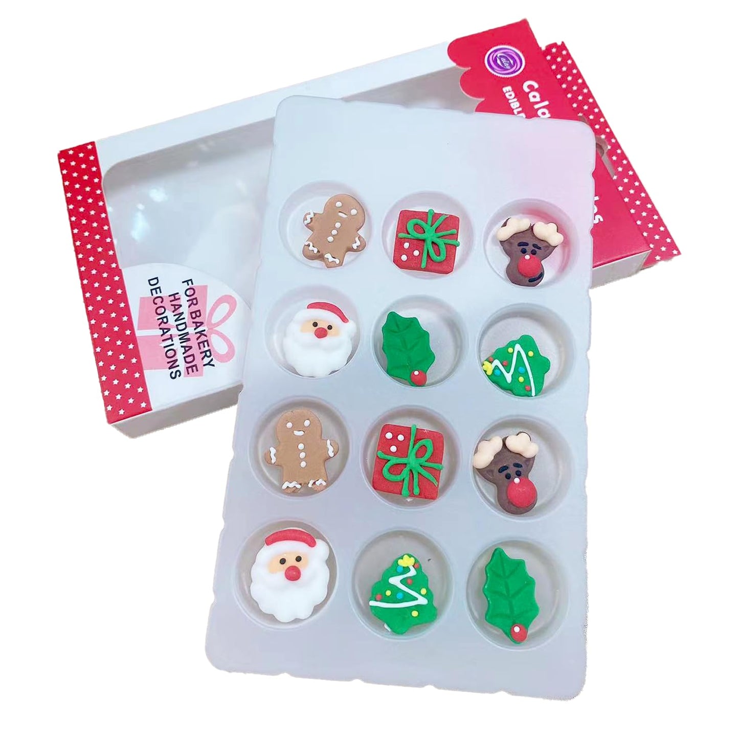 Sentovac 12 Pcs Christmas Icing Decoration Santa Claus Christmas Tree Christmas Leaf Gingerbread Man Deer Head Gifts Mix Candy D