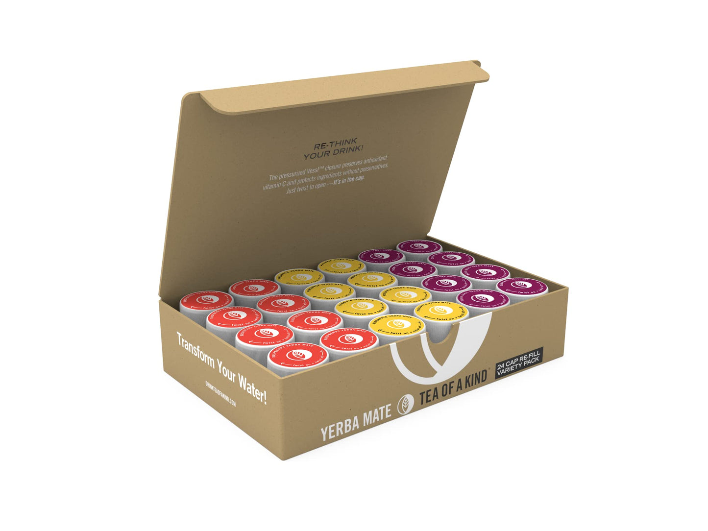 Tea Of A Kind Drink Mix - 24 Caps Variety Pack - For Toak Reusable Bottle (Yerba Mate Variety Pack) Raspberry, Pineapple Coconut