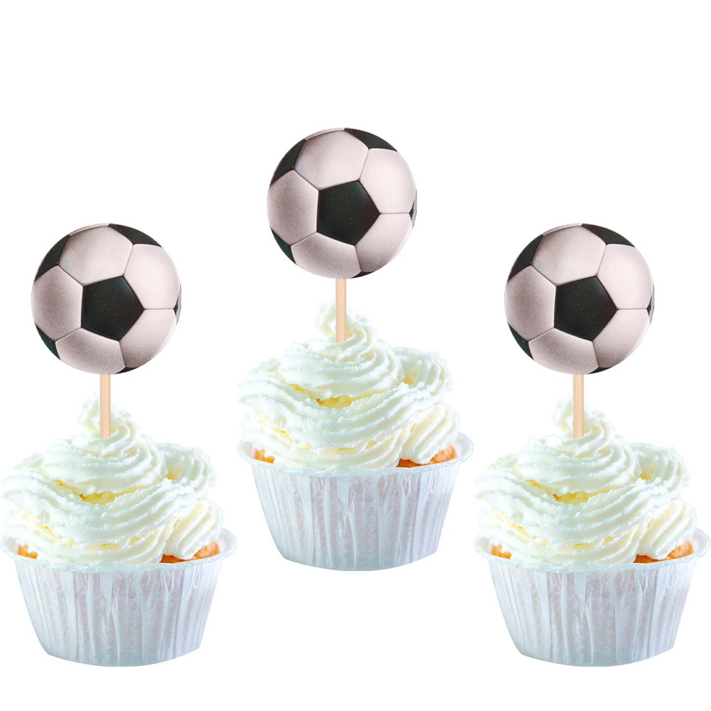 YCTHUNFISH 24 Pack Soccer Ball Cupcake Toppers Sports Theme Small Food Picks for Baby Shower Birthday Party Decorations