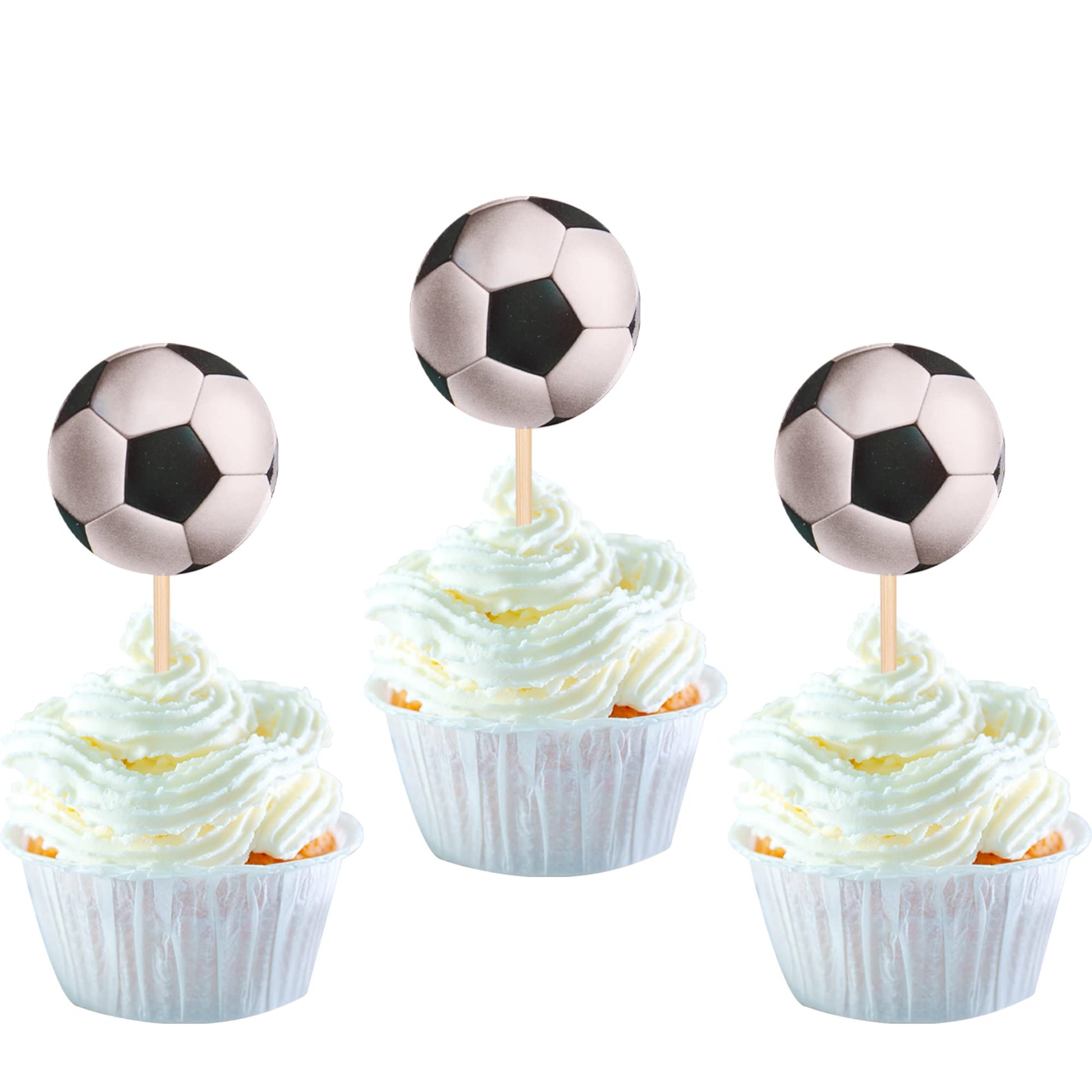 YCTHUNFISH 24 Pack Soccer Ball Cupcake Toppers Sports Theme Small Food Picks for Baby Shower Birthday Party Decorations