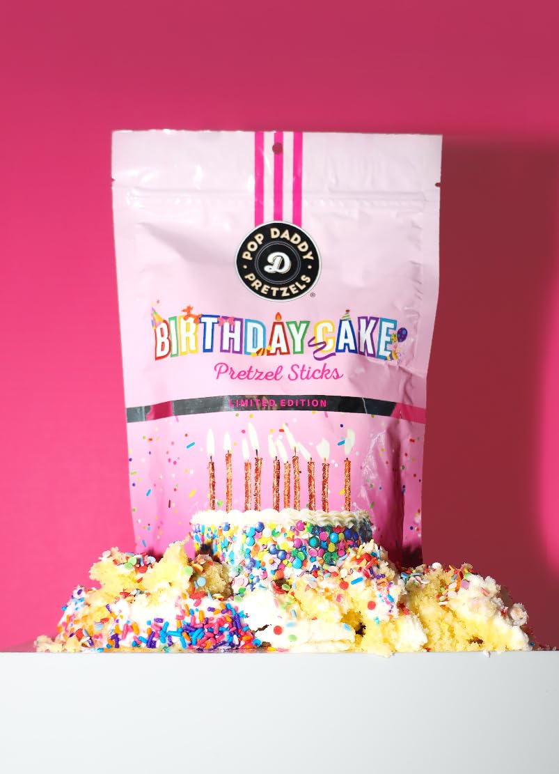 POP DADDY Gourmet Pretzel Sticks, Birthday Cake Flavor, 7.5oz Individual Bags, 3 Pack
