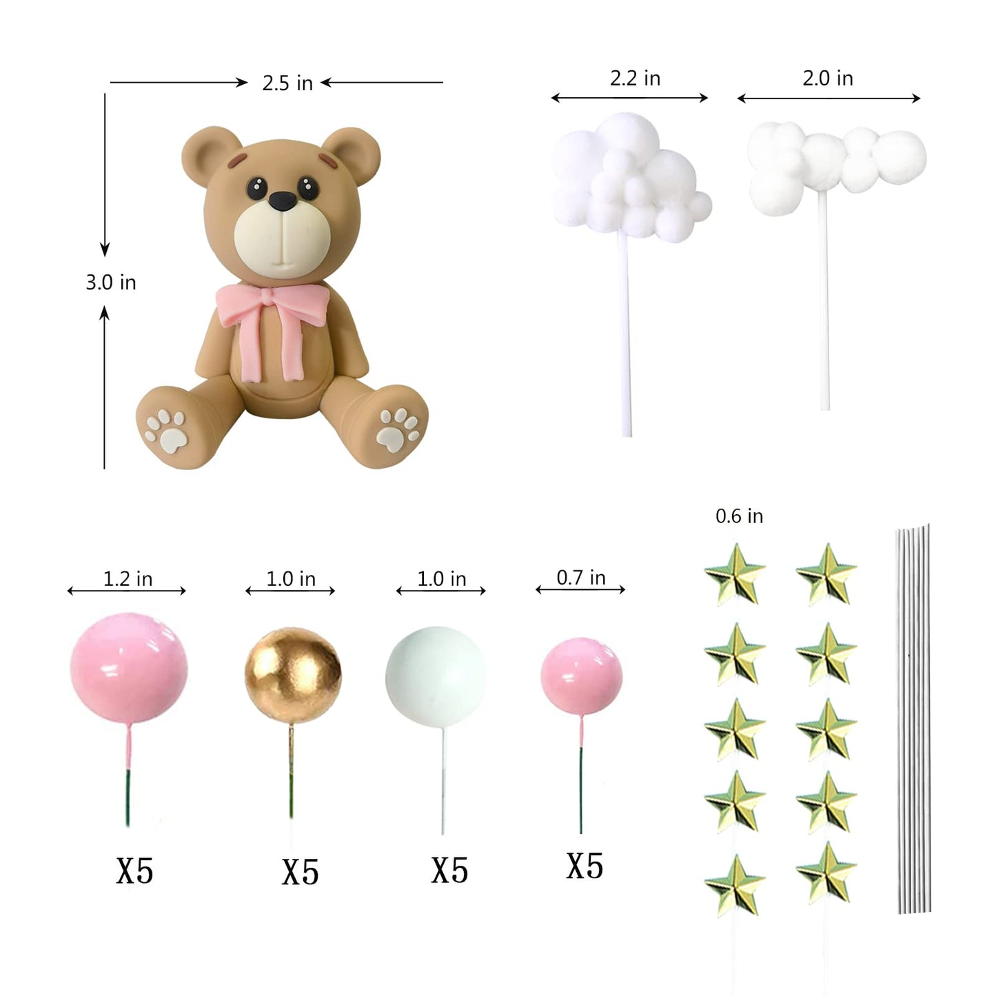 33 Pcs Bear Cake Toppers Bear Balls Cake Decorations With Stars Clouds Cake Toppers For Boy Girl Baby Shower Birthday Party Deco