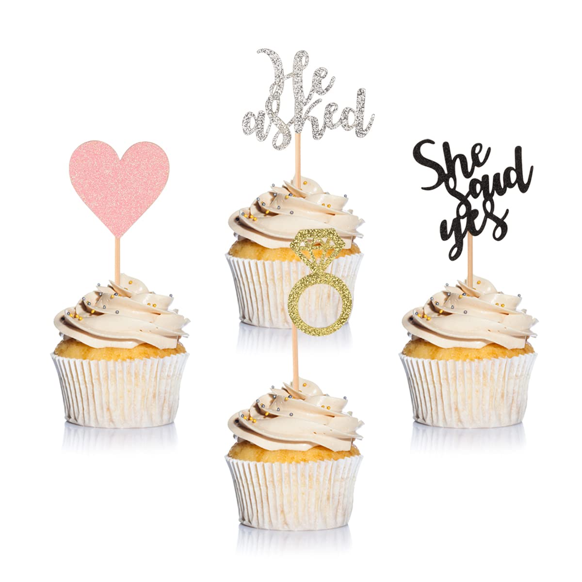Donoter 24 Pieces Engagement Cupcake Toppers He Asked She Said Yes Diamond Ring Heart Cupcake Picks For Wedding Bridal Shower Pa