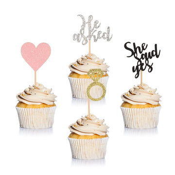 Donoter 24 Pieces Engagement Cupcake Toppers He Asked She Said Yes Diamond Ring Heart Cupcake Picks For Wedding Bridal Shower Pa