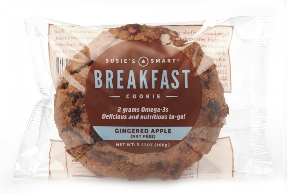 Susies Smart Breakfast Cookie, Gingered Apple, Omega-3s & Protein, 18 Count (Pack of 1), Soft Chewy, 63 Oz