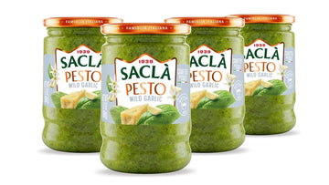 SACLA Wild Garlic Pesto Sauce 4-Pack | Basil & Wild Garlic Italian Pesto with Parmigiano Reggiano & Pecorino Romano Cheeses | FO