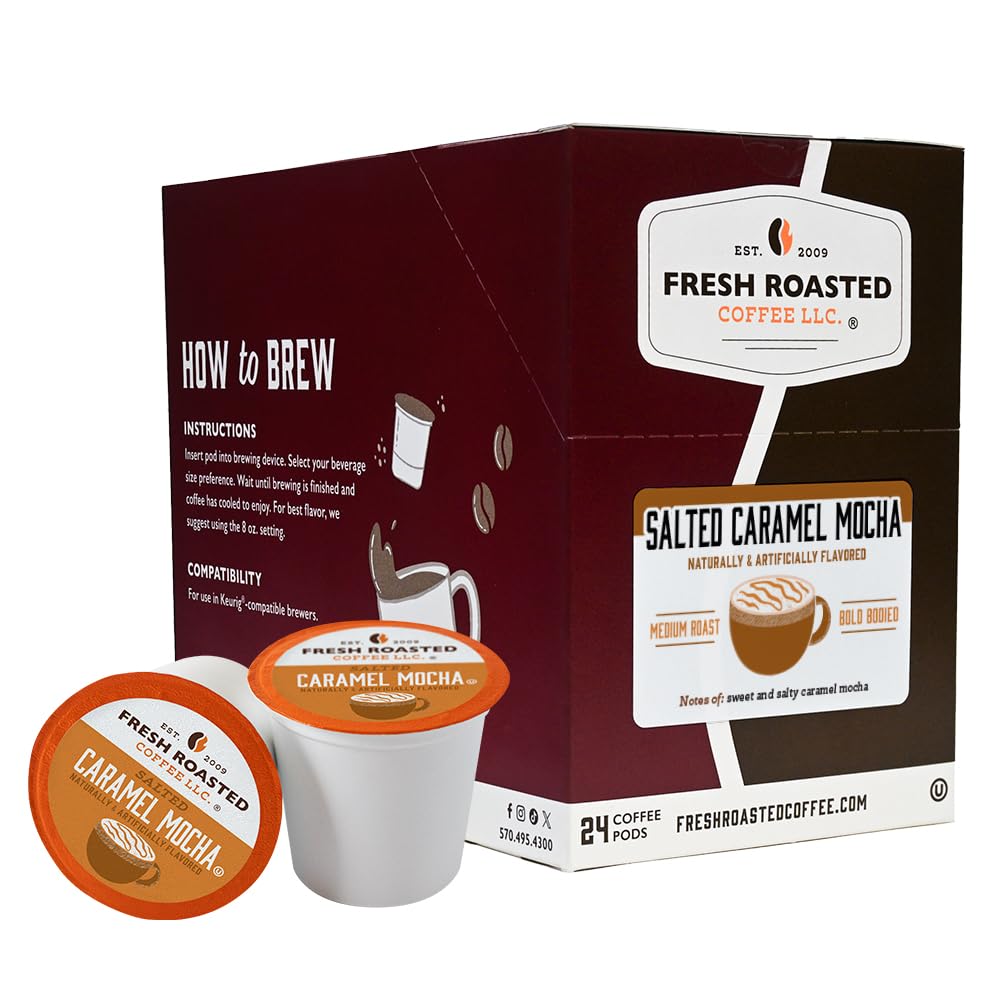 Fresh Roasted Coffee, Salted Caramel Mocha, Flavored Coffee Pods, K-Cup Compatible, 24 Count