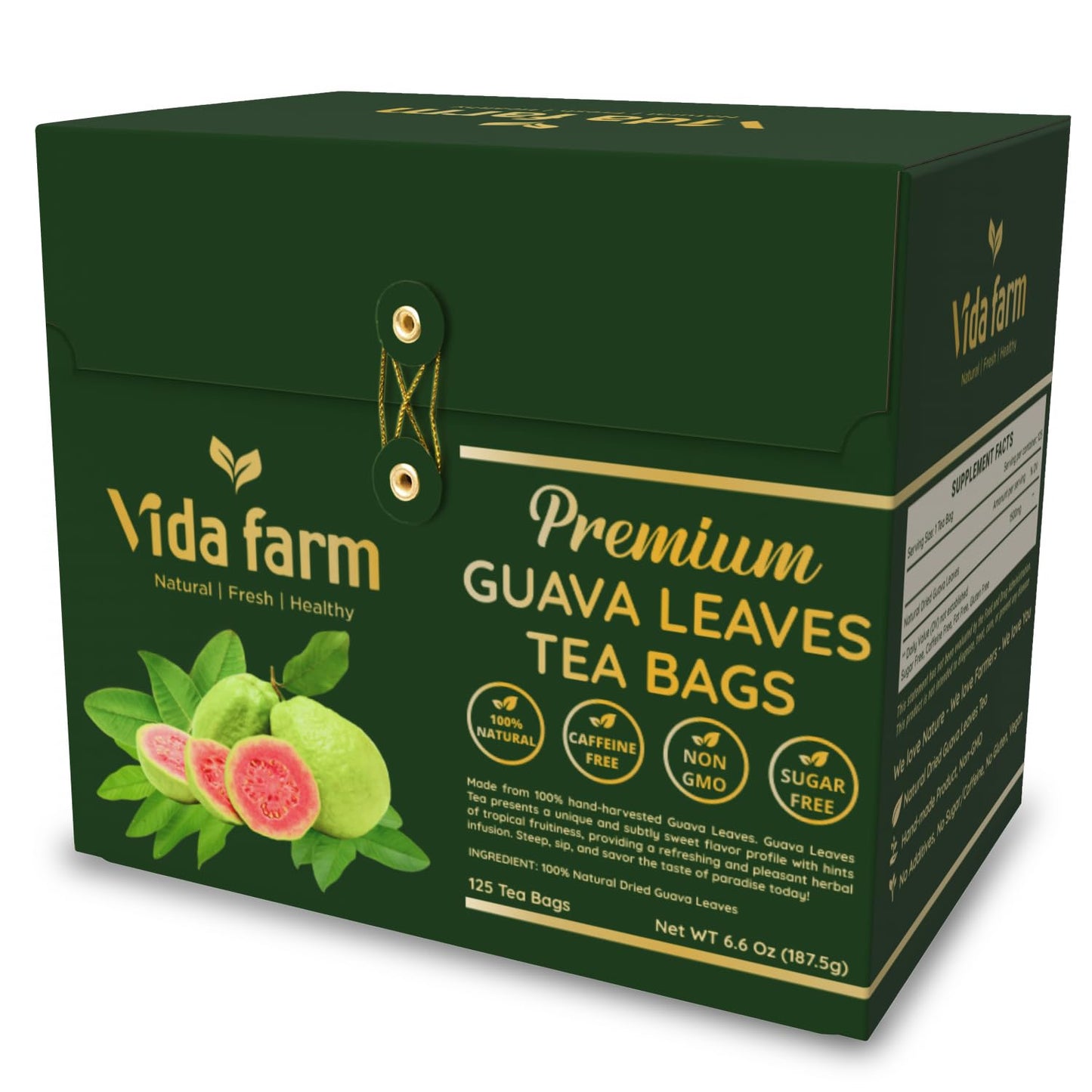 VIDA FARM Guava Leaf Tea Bags, 100% Pure & Natural, Zero Sugar, Non-GMO, Caffeine-Free, Vegan, 125 Count