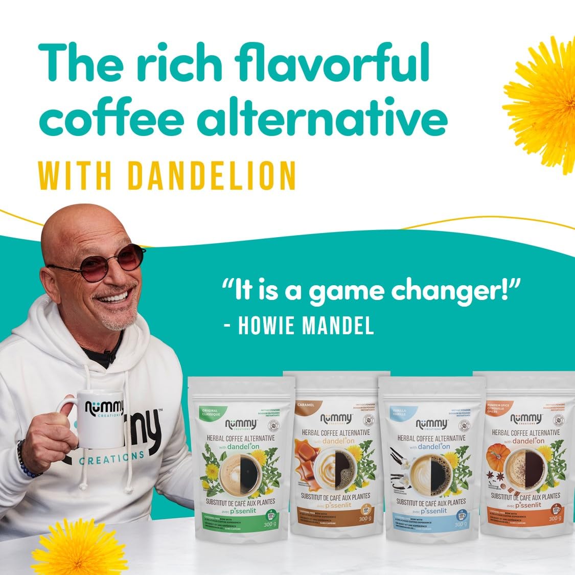 Nummy Creations Vanilla Instant Caffeine-Free Coffee Alternative, 10.6oz, Coffee Substitute with Dandelion and Chicory