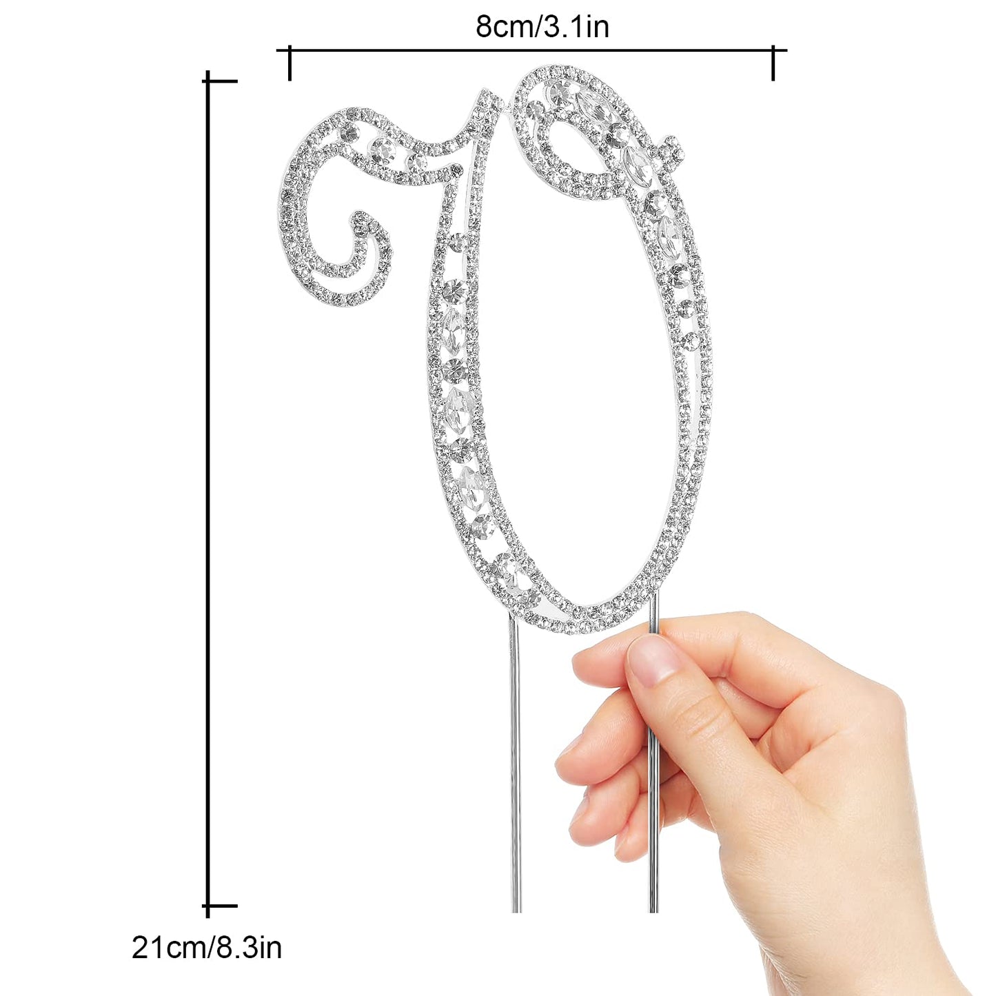LINGPAR Letter V Cake Topper, Rhinestone Crystal, Silver, Model 01 for Wedding or Birthday Party Decoration Supplies