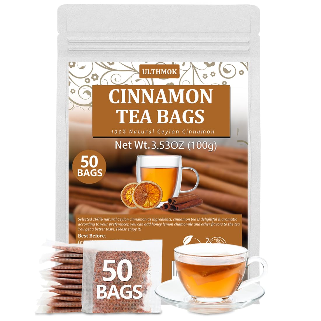 Top-Grade 50 Pure Ceylon Cinnamon Tea Bags  Made With 100% Ceylon Cinnamon Sticks  No Additives & Energy Blend Free.