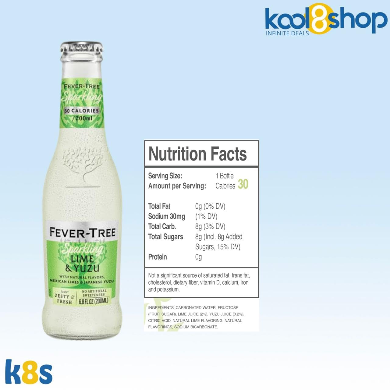 Fever-Tree Yuzu and Lime Premium Mixer 12 Pack Glass Bottles + 20 Plastic Stirrer Sticks