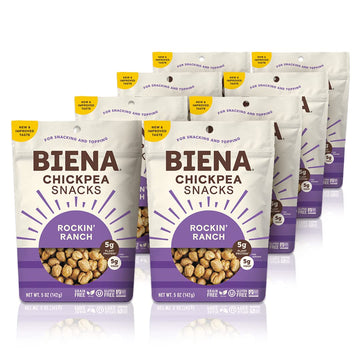 Biena Crispy Roasted Chickpea Snacks, Rockin Ranch, High Protein Snacks, High Fiber Snacks, Gluten Free, Plant-Based, Non-Gmo, H