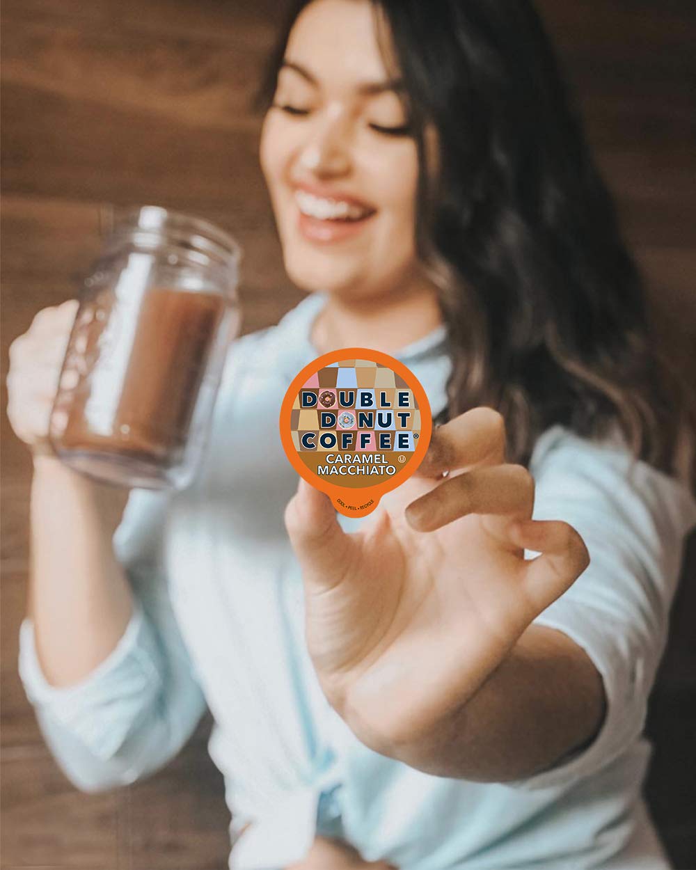 Double Donut Flavored Coffee Pods, Caramel Macchiato Coffee, Caramel Coffee For Keurig K Cups Machines, Medium Roast Coffee In R