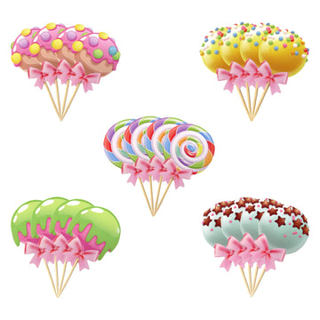 Yueton 20Pcs Cute Sweet Candy Lollipop Ice Cream Cupcake Toppers Cake Toppers Candyland Themed Cake Decorations For Baby Shower,