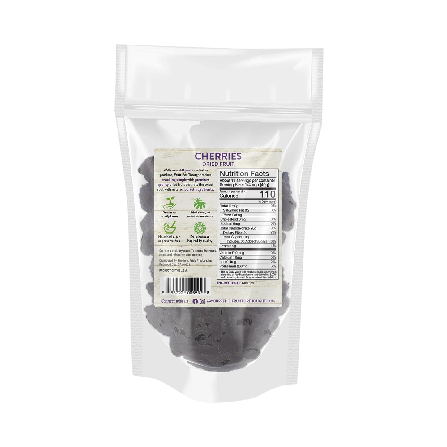 Fruit For Thought Dried Cherries, 16 Ounce (Pack of 2)