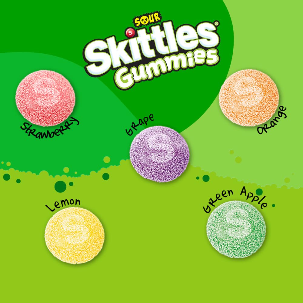 SKITTLES GUMMIES Sour Gummy Candy, Share Size Tart Sour Candy Mix, 3 Oz Per Bag, 15 Pack