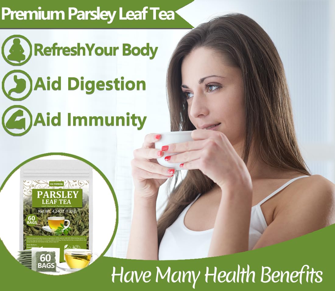 ULTHMOK Premium Parsley Tea Bags, 100% Natural, Caffeine Free, 60 Count