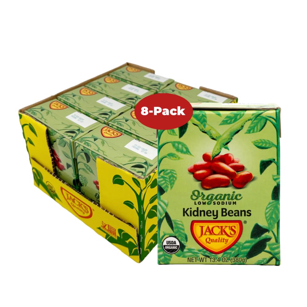 Jacks Organic Kidney Beans, 13.4 oz, Low Sodium, Non-GMO, 8-Pack