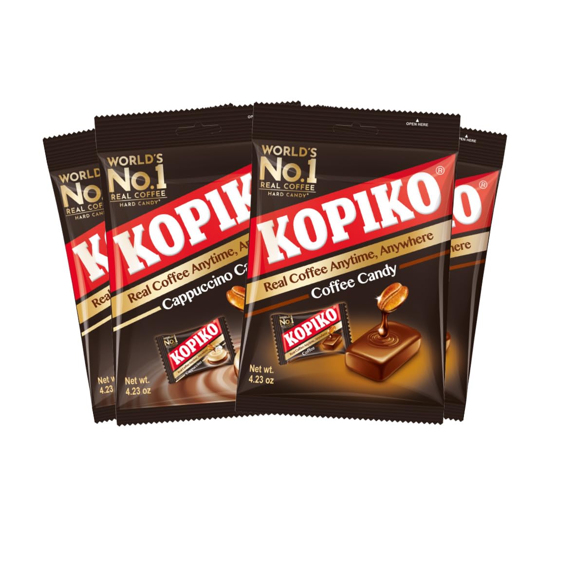 Kopiko Coffee & Cappuccino Candy Variety Pack - Real Coffee Extract - Pack of 4 - Black